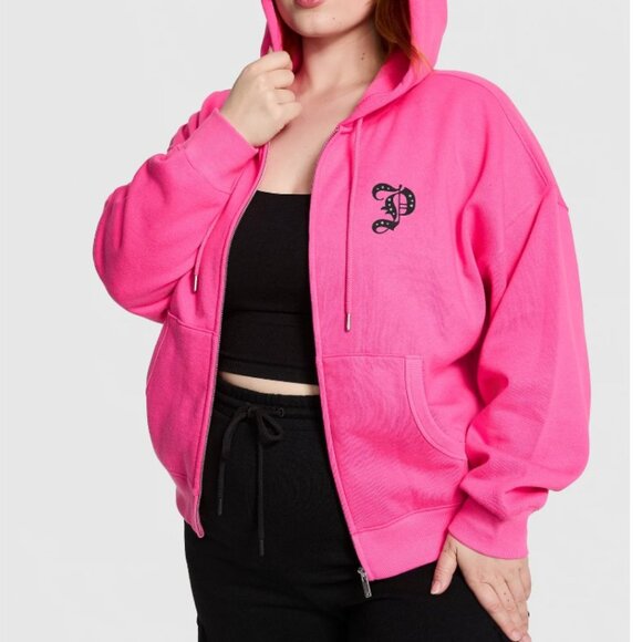 VS PINK Hoodie Ivy Fleece Campus Full-Zip Hoodie Carmine Rose Halloween S - Picture 2 of 5